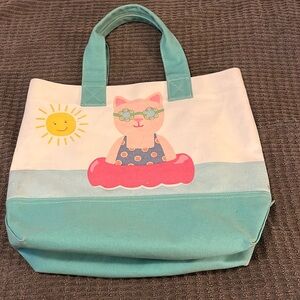 Pottery Barn Kids Coated Canvas Sun Cat Beach Poolside Preppy Icon Tote Bag